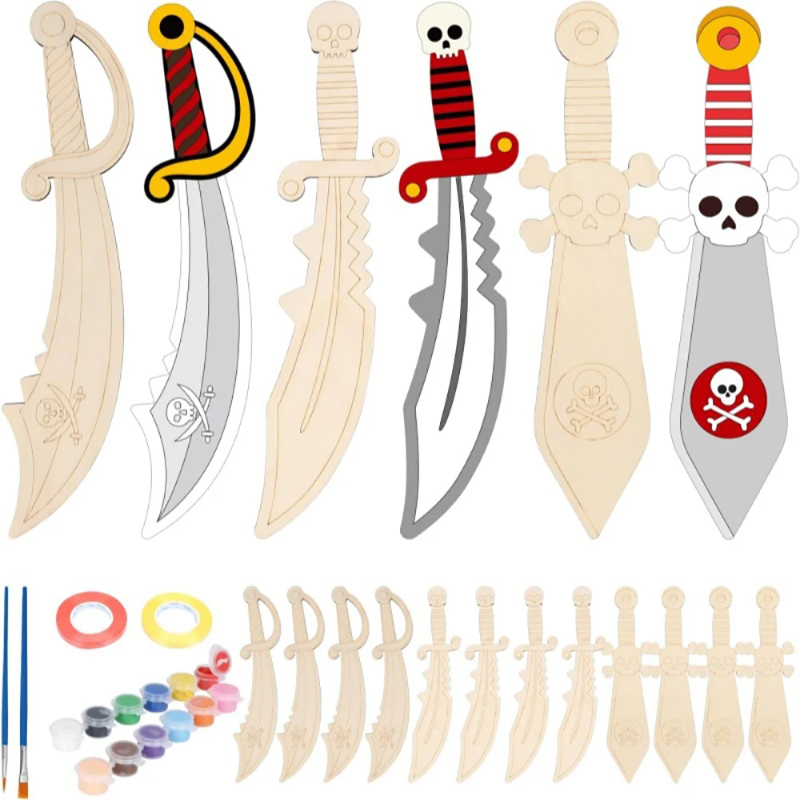 16pcs Kids Wooden Pirate Theme - Cosplay Prop Painting 리뷰 및 가격