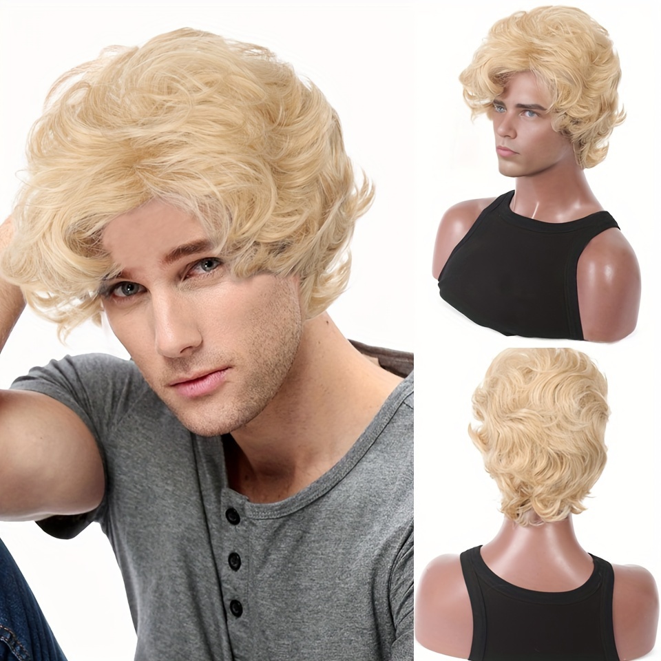 Mens Blonde Wig Short Wavy Flu - Prop For Cosplay 리뷰 및 가격