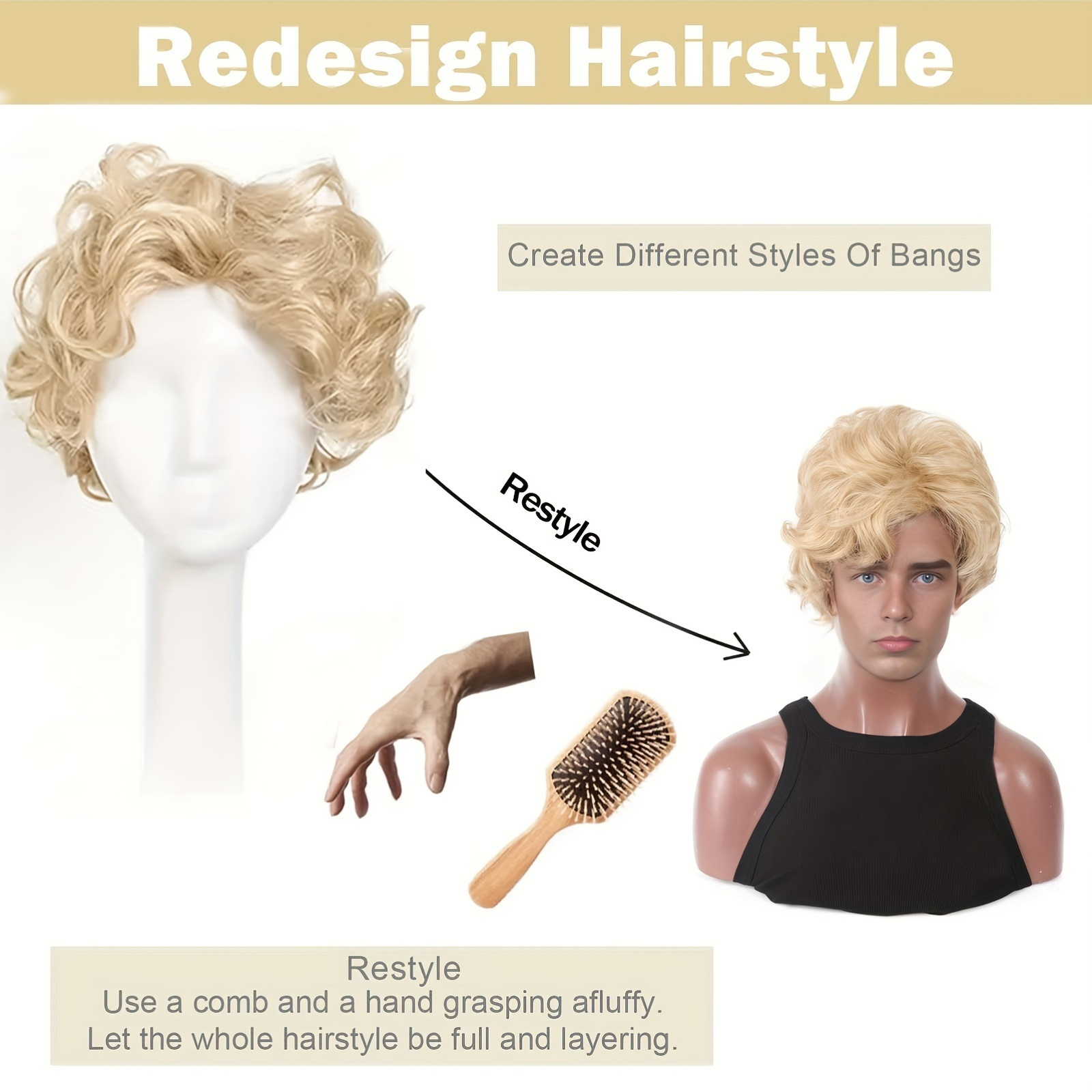 Mens Blonde Wig Short Wavy Flu - Prop For Cosplay 리뷰 및 가격